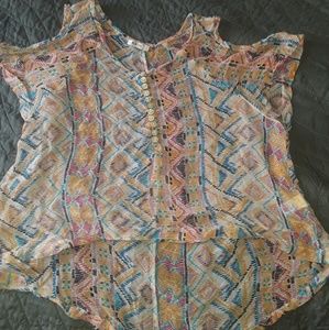 Peep shoulder sheer crop top